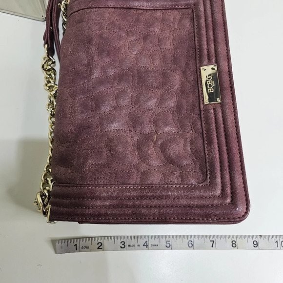 BCBG Paris Carmen Large Textured Leather Chain Shoulder Handbag Mauve Purple - Picture 12 of 15